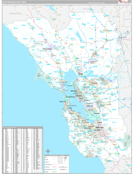 Bay Area, CA Metro Area Wall Map